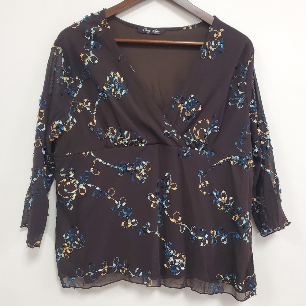 Only Nine Womens Y2K Forest Fairy Babydoll Top‎ Size XL Mesh Artsy Goblincore